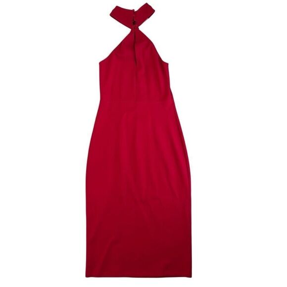 LPA Mock Neck Midi Length fitted bodycon Dress red size small new - Picture 3 of 12